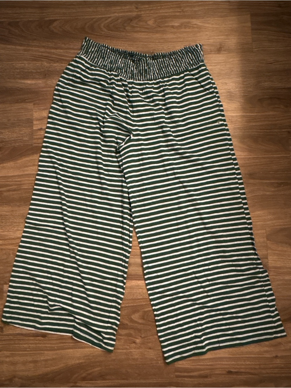 American Eagle Outfitters Green and White Striped Wide-Leg Sweatpants